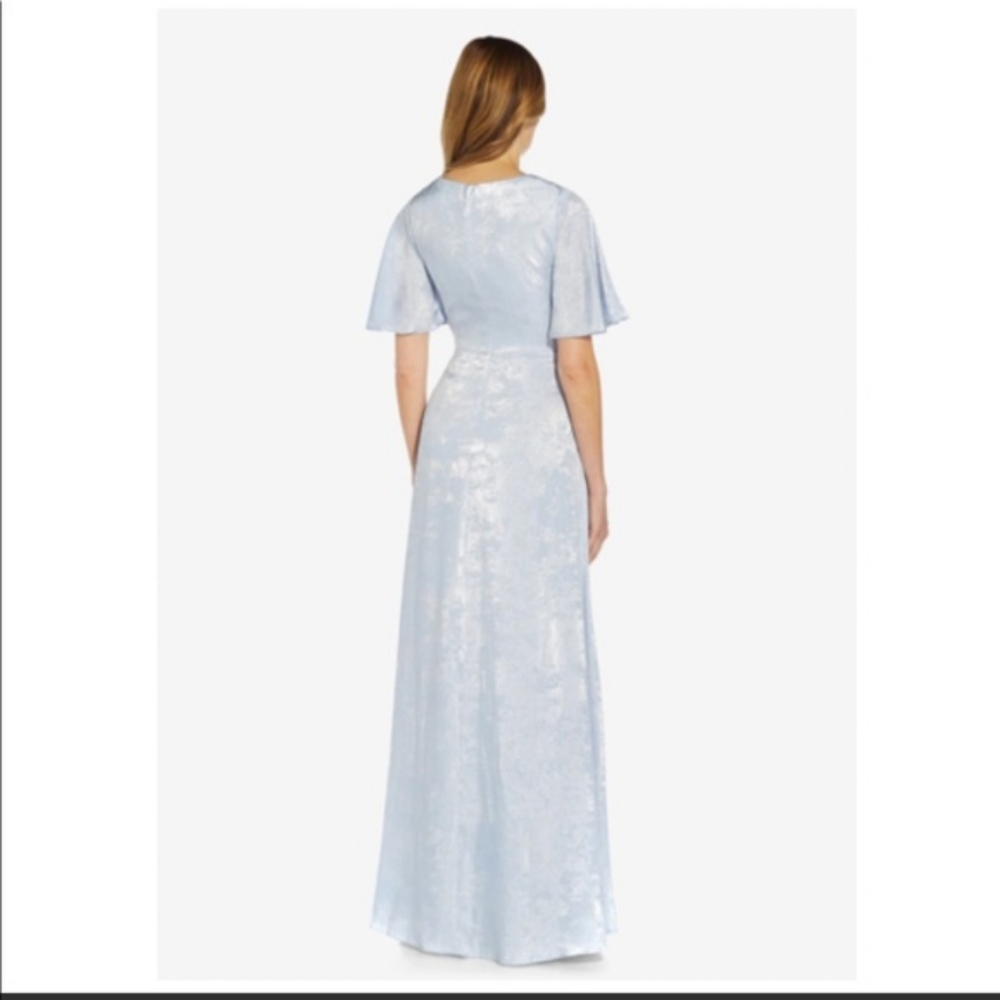 Adrianna Pappell Flutter sleeve metallic gown - blue - Picture 3 of 5